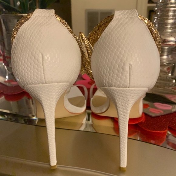 SIMMI LONDON White and Gold faux snake wrap around stiletto heels SZ 9 π₯π₯π₯ - Picture 8 of 10